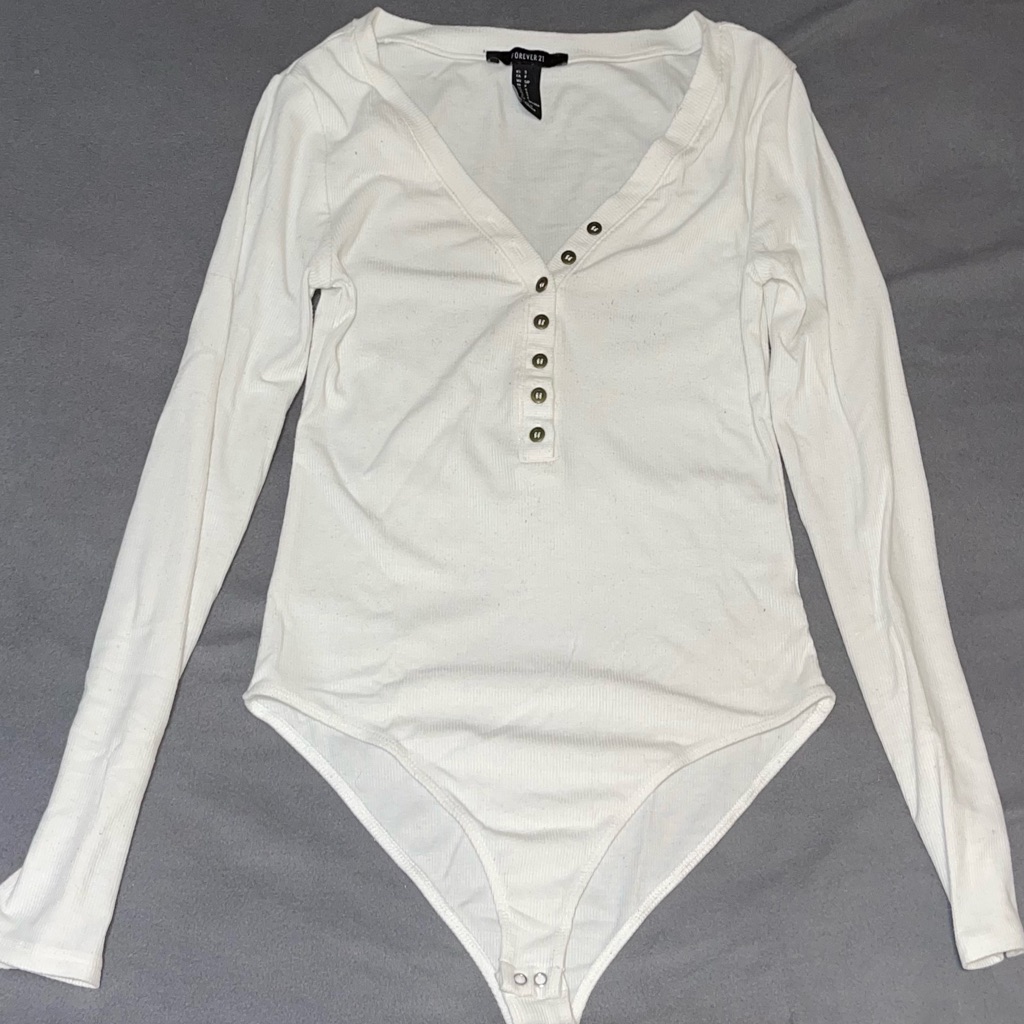 White Basic Buttoned Bodysuit